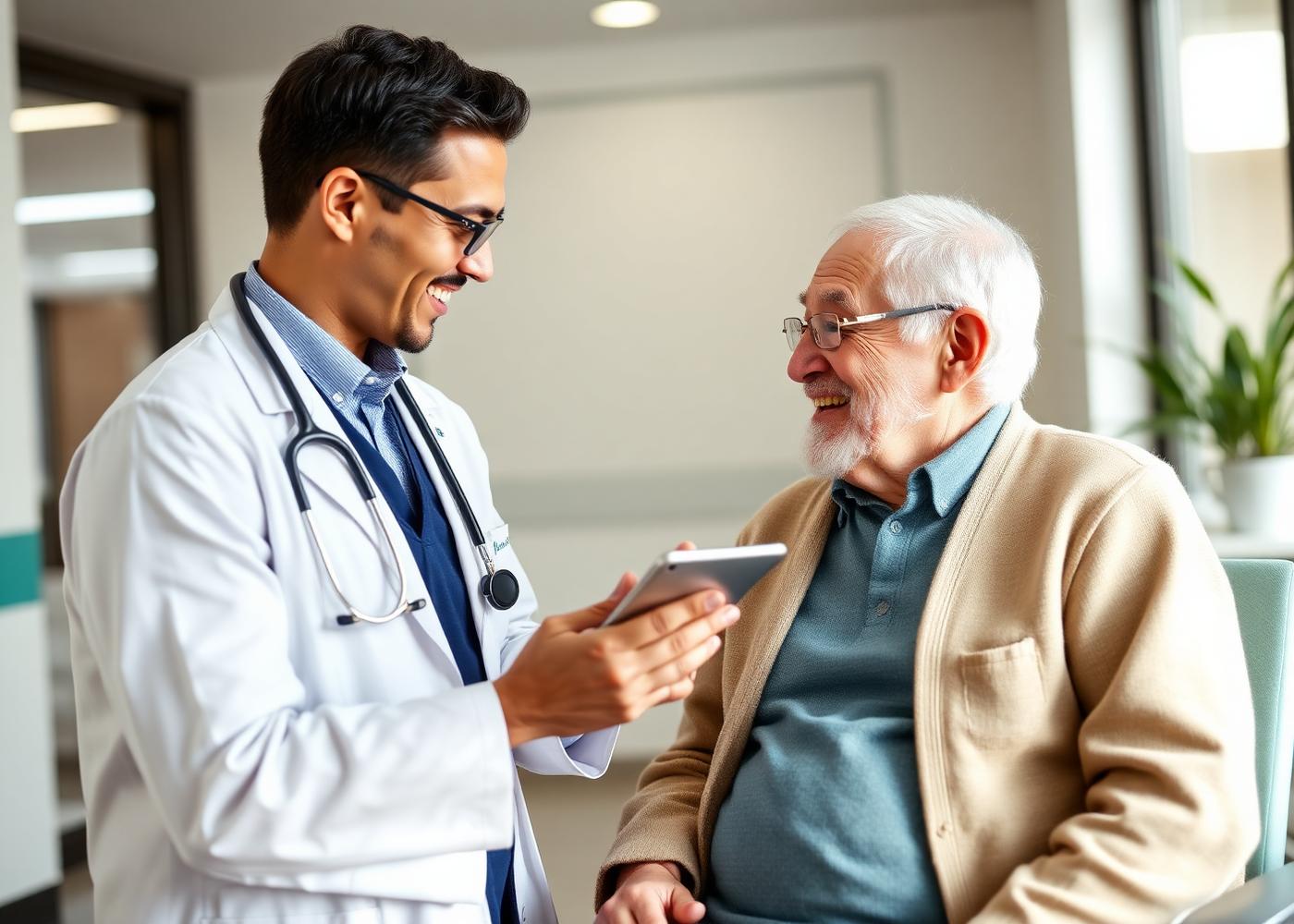 Geriatric specialist reviewing a care plan with an elderly patient